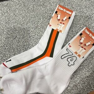 White Athletic Socks with Orange and Green Stripes